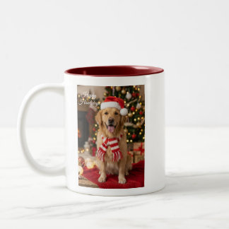 Cozy Golden Retriever Santa Hat Christmas Two-Tone Coffee Mug
