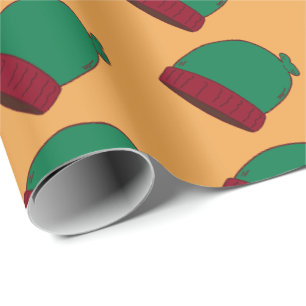 Cozy Green and Red Winter Beanies Pattern - Cute M Wrapping Paper
