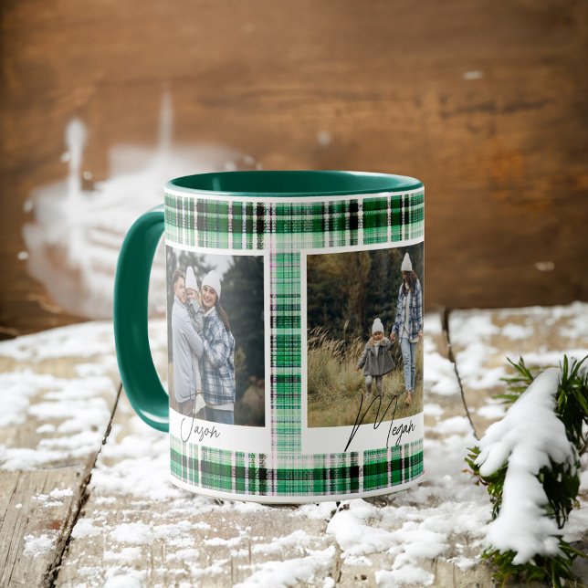 Cozy Green and White Plaid fabric Family Photos Mug (Cozy Green and White Plaid fabric Family Photos Mug)