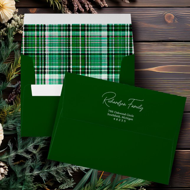 Cozy Green and White Plaid Flannel Pattern Address Envelope (Cozy Green and White Plaid Flannel Pattern Address Envelope)