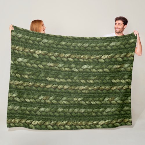 Cozy Green Braided Stripes Christmas Fleece Blanket