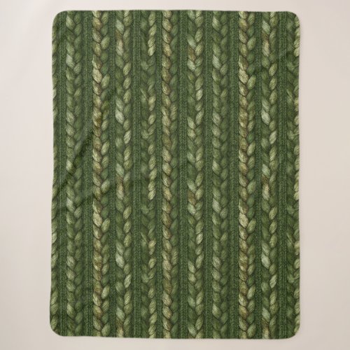 Cozy Green Braided Stripes Christmas Sherpa Blanket