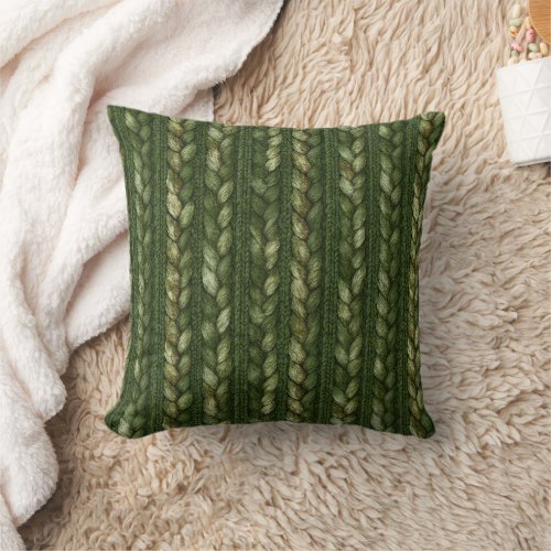 Cozy Green Braided Stripes Christmas Throw Pillow