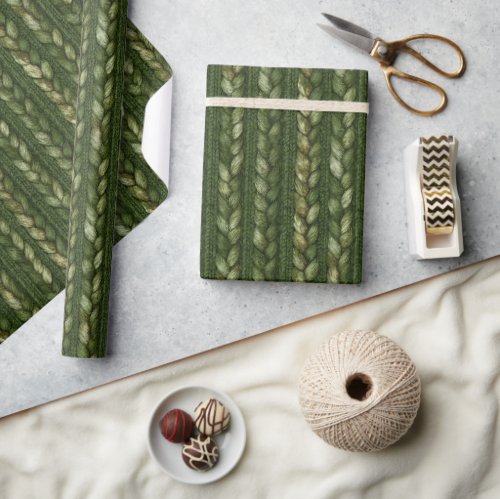 Cozy Green Braided Stripes Christmas Wrapping Paper