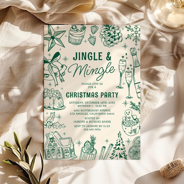 Cozy Green Doodle Christmas Party Invitation (Creator Uploaded)