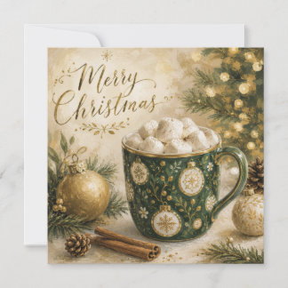 Cozy Green Gold Hot Cocoa Marshmallows Card
