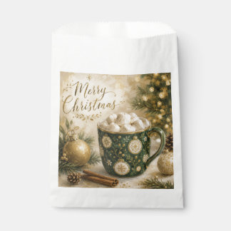 Cozy Green Gold Hot Cocoa Marshmallows Favor Bag