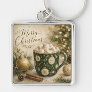 Cozy Green Gold Hot Cocoa Marshmallows Keychain