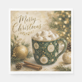 Cozy Green Gold Hot Cocoa Marshmallows Napkins