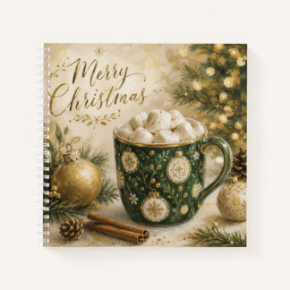Cozy Green Gold Hot Cocoa Marshmallows Notebook