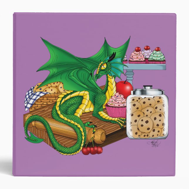 Cozy Green Pastry Chef Dragon Kitchen Bakery Binder (Front)