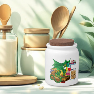 Cozy Green Pastry Chef Dragon Kitchen Bakery Candy Jar