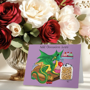 Cozy Green Pastry Chef Dragon Kitchen Bakery Card