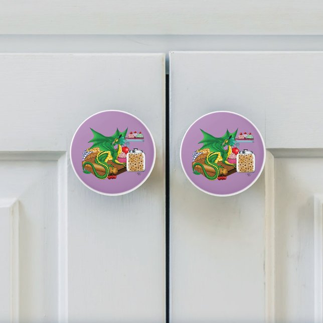 Cozy Green Pastry Chef Dragon Kitchen Bakery Ceramic Knob (Creator Uploaded)