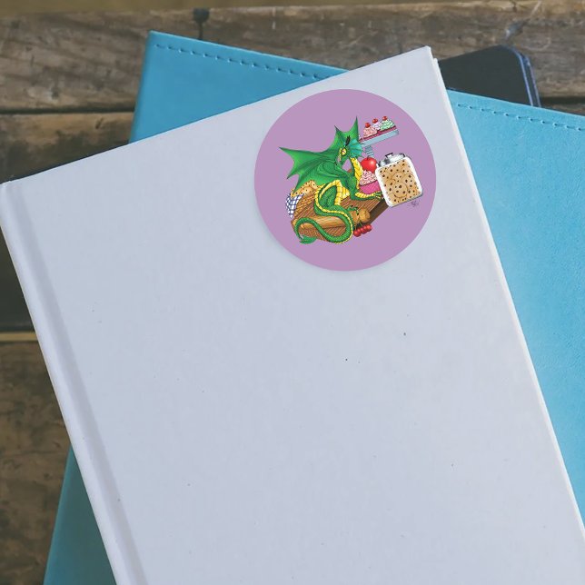 Cozy Green Pastry Chef Dragon Kitchen Bakery Classic Round Sticker (Creator Uploaded)