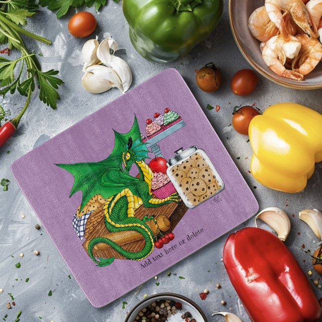Cozy Green Pastry Chef Dragon Kitchen Bakery Cutting Board (Creator Uploaded)