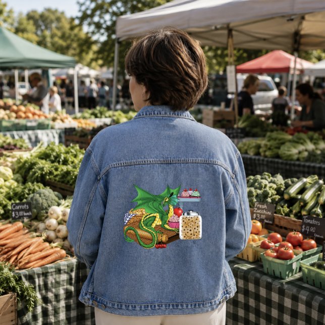 Cozy Green Pastry Chef Dragon Kitchen Bakery Denim Jacket (Creator Uploaded)