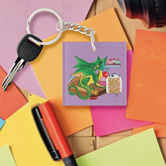 Cozy Green Pastry Chef Dragon Kitchen Bakery Keychain (Creator Uploaded)