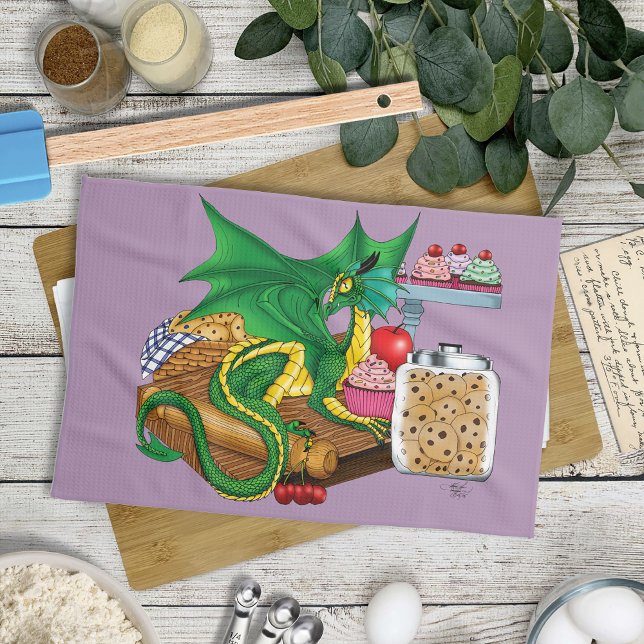 Cozy Green Pastry Chef Dragon Kitchen Bakery Kitchen Towel (Creator Uploaded)