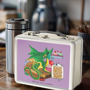 Cozy Green Pastry Chef Dragon Kitchen Bakery Metal Lunch Box