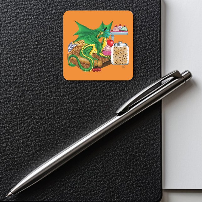 Cozy Green Pastry Chef Dragon Kitchen Bakery Square Sticker (Creator Uploaded)