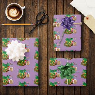 Cozy Green Pastry Chef Dragon Kitchen Bakery Wrapping Paper Sheets