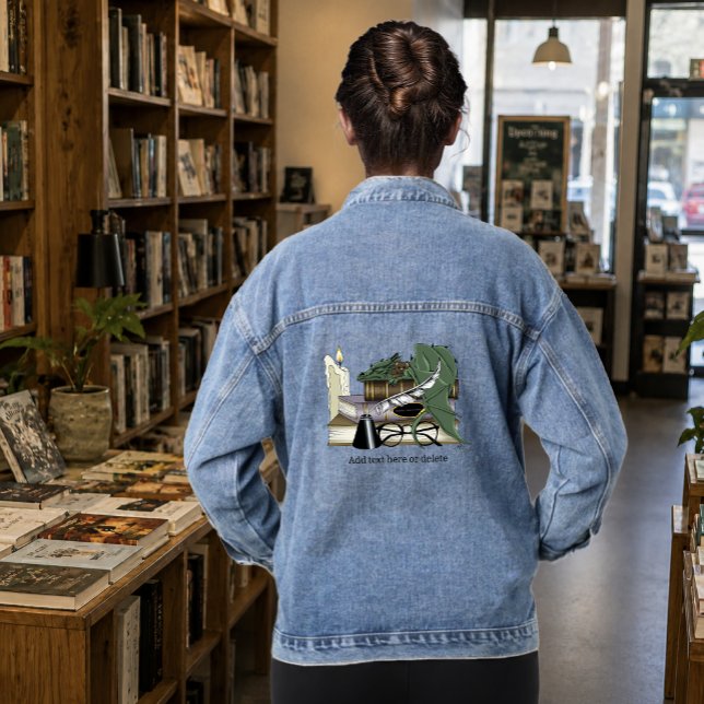Cozy Green Whimsical Sleeping Dragon Book Lover Denim Jacket (Creator Uploaded)
