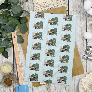 Cozy Green Whimsical Sleeping Dragon Book Lover Kitchen Towel