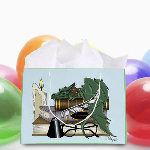 Cozy Green Whimsical Sleeping Dragon Book Lover Large Gift Bag