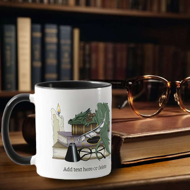 Cozy Green Whimsical Sleeping Dragon Book Lover Mug (Creator Uploaded)