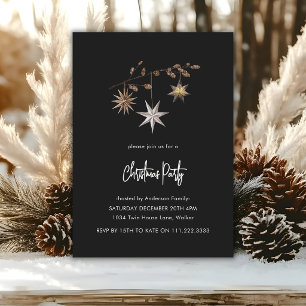 Cozy Greenery Black And White Christmas Party Invitation