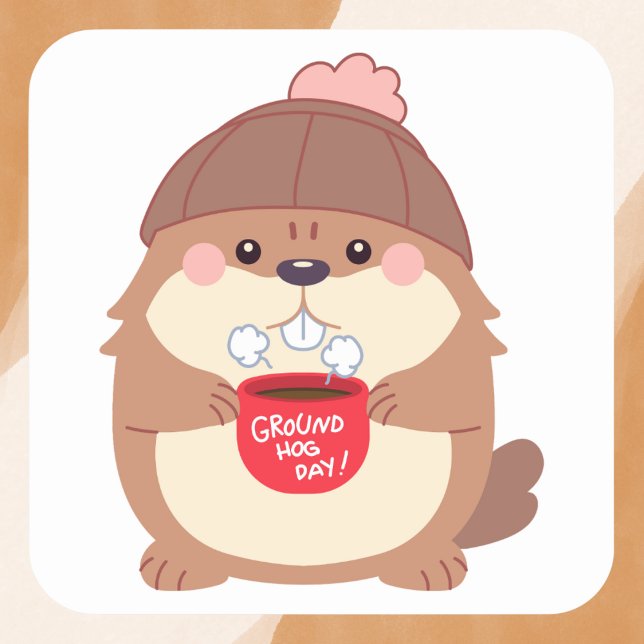 Cozy Groundhog Day Coffee Square Sticker (Creator Uploaded)