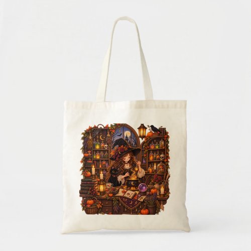 Cozy Halloween Apothecary Witch Tote Bag