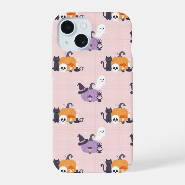 Cozy Halloween Charm iPhone 15 Case (Back)