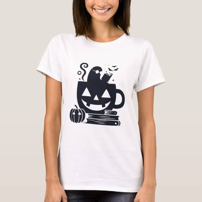 Cozy Halloween Ghost Reading T-Shirt (Front)