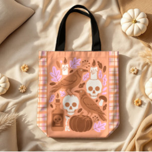 Cozy Halloween Modern Folk Art Pastel Plaid Tote Bag