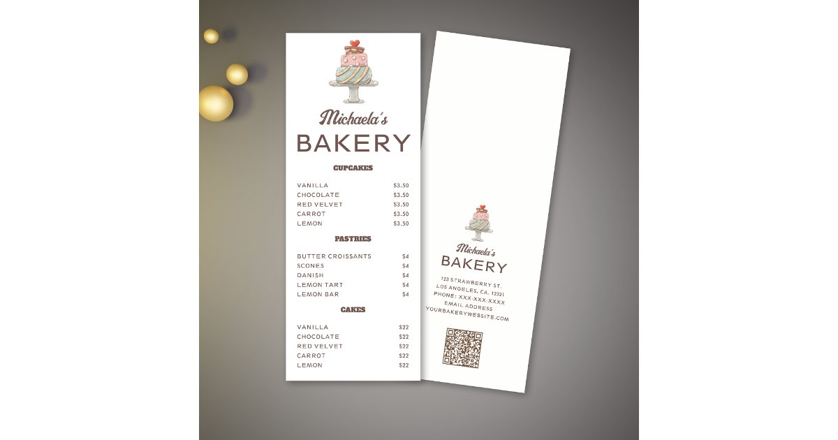 Cozy Hand-Drawn Cake QR Code Bakery Menu | Zazzle