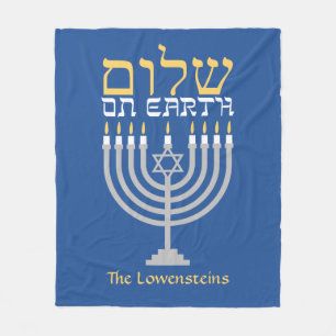 Cozy Hanukkah Shalom Peace on Earth Fleece Blanket