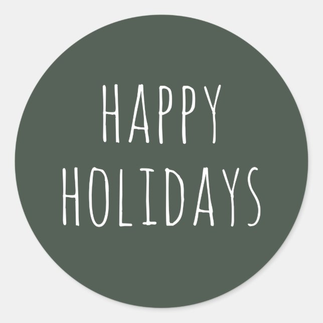 Cozy Happy Holidays | Muted Dark Green Christmas Classic Round Sticker (Front)