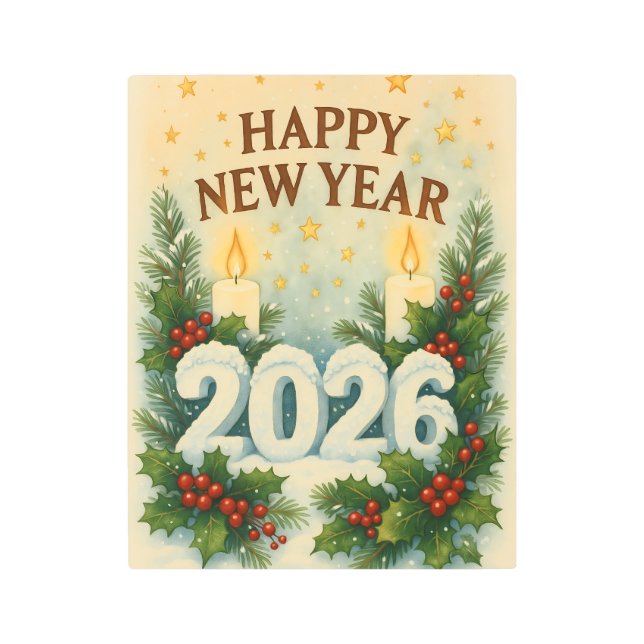 cozy happy new year 2026 metal print (Front)