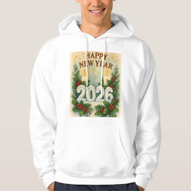 cozy happy new year 2026 winter hoodie (Front)