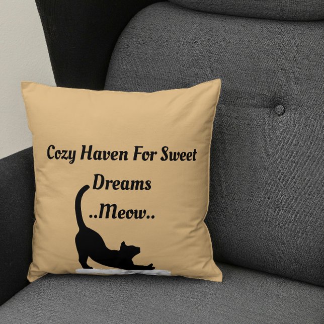 Cozy Haven For Sweet Dreams Moew Cute Funny Trendy Throw Pillow (Creator Uploaded)