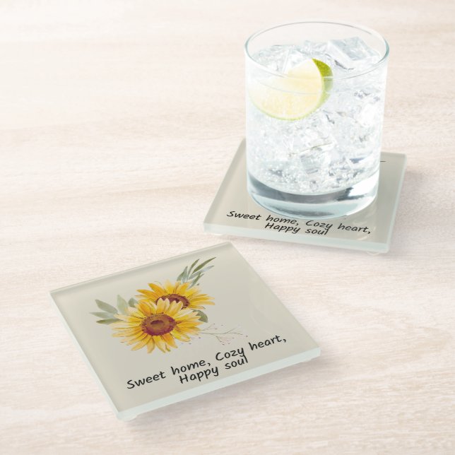 Cozy Heart With Sunflowers Coaster (Angled)