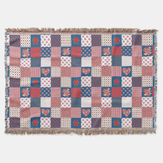 Cozy Hearts and Roses Faux Patchwork Throw Blanket