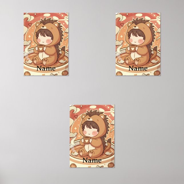 Cozy Hedgehog Brew Room Decor Poster Wall Art Sets (Front)