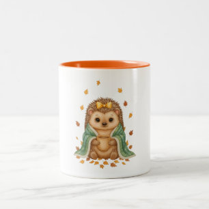 Cozy Hedgehog Fall Autumn Hedgehog with Scarf & Two-Tone Coffee Mug