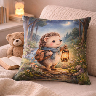 Cozy Hedgehog Lantern Kids Room & Nursery Throw Pillow
