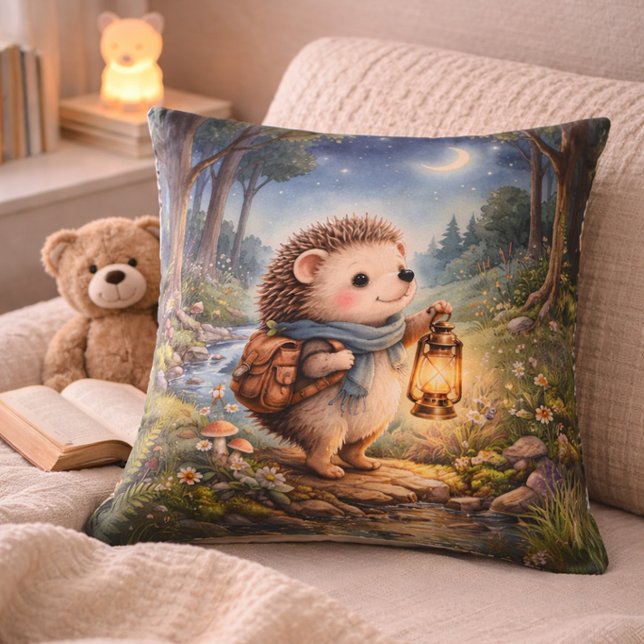 Cozy Hedgehog Lantern Kids Room & Nursery Throw Pillow (Creator Uploaded)