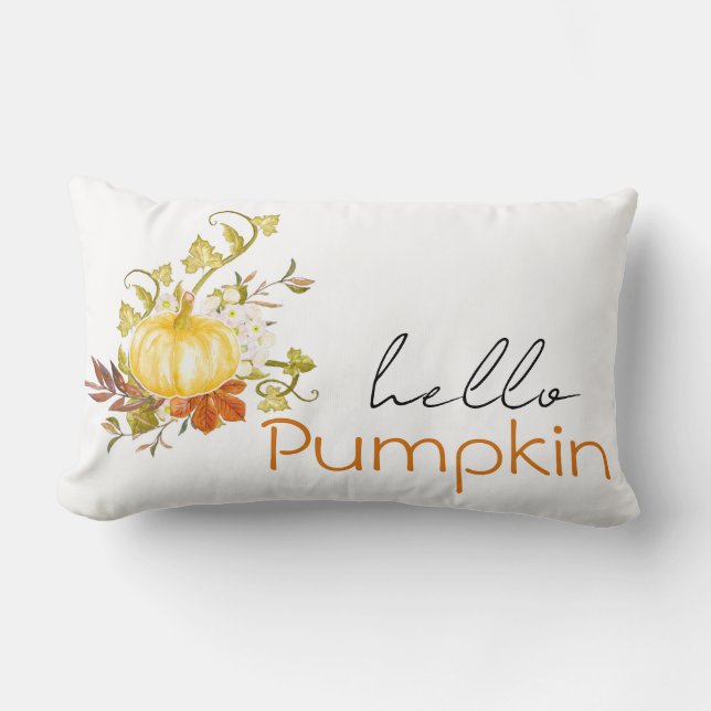 Cozy Hello Pumpkin Orange Lumbar Pillow (Front)