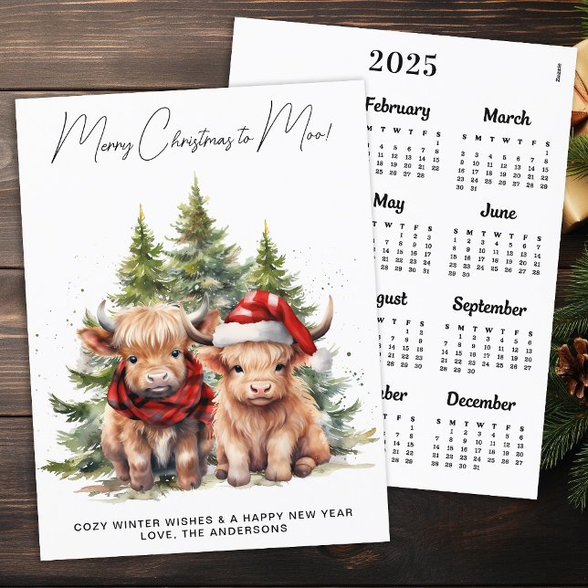 Cozy Highland Cow 2026 Calendar Christmas Card (Creator Uploaded)